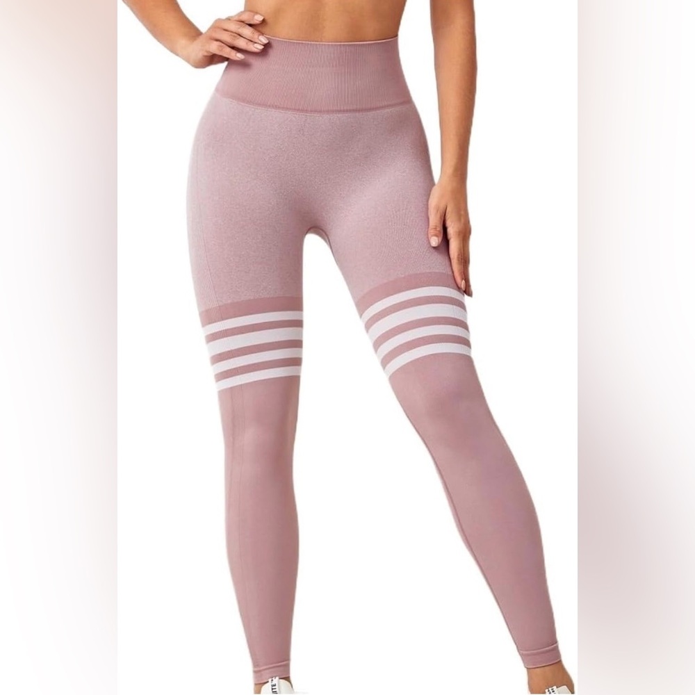 NWOT Women’s Dusty Pink High Waist Leggings Stripe Detail | Medium